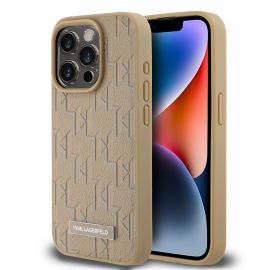Beige dėklas Karl Lagerfeld PU Leather Monogram Metal Logo MagSafe telefonui Apple iPhone 14 Pro Max