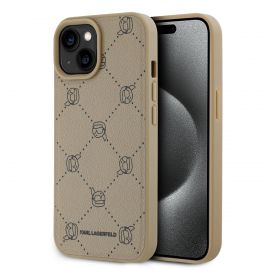 Beige dėklas telefonui Apple Iphone 15 "Karl Lagerfeld PU Karl Heads Pattern MagSafe"