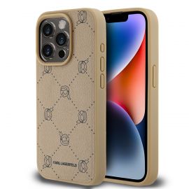 Beige dėklas telefonui Apple Iphone 15 Pro "Karl Lagerfeld PU Karl Heads Pattern MagSafe"
