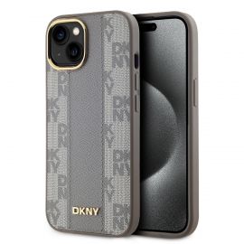 Beige dėklas telefonui Apple Iphone 15 "DKNY PU Leather Checkered Pattern Magsafe"