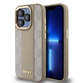 Beige dėklas telefonui Apple Iphone 15 Pro Max "DKNY PU Leather Checkered Pattern Magsafe"