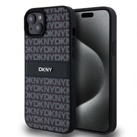 Juodas dėklas telefonui Apple Iphone 15 Plus "DKNY PU Leather Repeat Pattern Tonal Stripe"