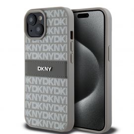 Beige dėklas telefonui Apple Iphone 15 "DKNY PU Leather Repeat Pattern Tonal Stripe"