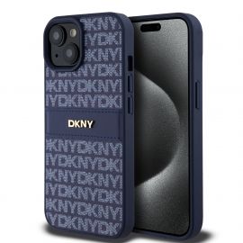 Mėlynas dėklas telefonui Apple Iphone 15 "DKNY PU Leather Repeat Pattern Tonal Stripe"