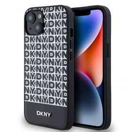 Juodas dėklas telefonui Apple Iphone 13 "DKNY PU Leather Repeat Pattern Bottom Stripe"