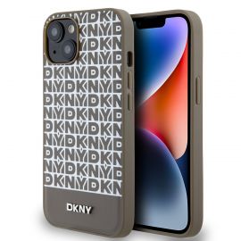 Rudas dėklas telefonui Apple Iphone 15 "DKNY PU Leather Repeat Pattern Bottom Stripe"