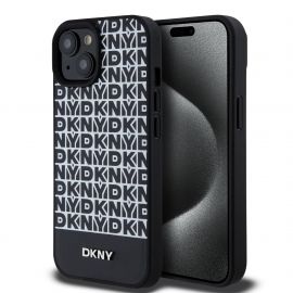 Juodas dėklas telefonui Apple Iphone 15 "DKNY PU Leather Repeat Pattern Bottom Stripe"