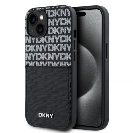 Juodas dėklas telefonui Apple Iphone 15 "DKNY PU Leather Repeat Pattern Card Pocket"