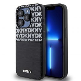 Juodas dėklas telefonui Apple Iphone 15 Pro Max "DKNY PU Leather Repeat Pattern Card Pocket"