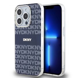 Mėlynas dėklas telefonui Apple Iphone 15 Pro Max "DKNY PC/TPU Repeat Pattern Tonal Stripe Magsafe"
