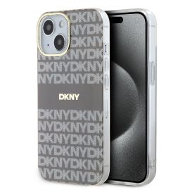 Beige dėklas telefonui Apple Iphone 15 "DKNY PC/TPU Repeat Pattern Tonal Stripe Magsafe"