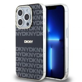 Juodas dėklas telefonui Apple Iphone 13 Pro Max "DKNY PC/TPU Repeat Pattern Tonal Stripe Magsafe"