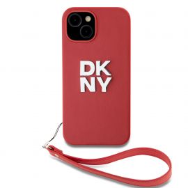 Raudonas dėklas DKNY PU Leather Stack Logo Wrist Strap telefonui Apple iPhone 14