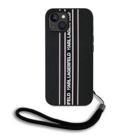 Rausvas dėklas Karl Lagerfeld PU Saffiano Athleisure Stripe and Strap telefonui Apple iPhone 15