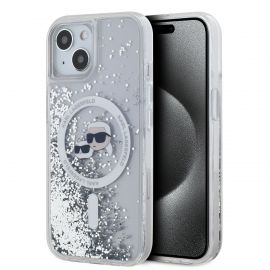 Skaidrus dėklas Apple Iphone 15 "Karl Lagerfeld Liquid Glitter Karl and Choupette Heads MagSafe"
