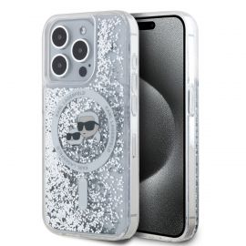 Skaidrus dėklas Apple Iphone 15 Pro Max "Karl Lagerfeld Liquid Glitter Karl and Choupette Heads MagSafe"