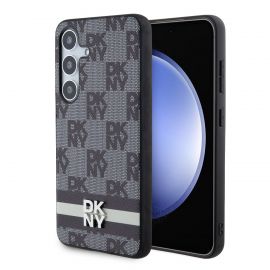 Juodas dėklas telefonui Samsung Galaxy S24 Plus "DKNY PU Leather Checkered Pattern and Stripe"