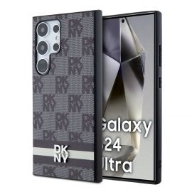 Juodas dėklas telefonui Samsung Galaxy S24 Ultra "DKNY PU Leather Checkered Pattern and Stripe"