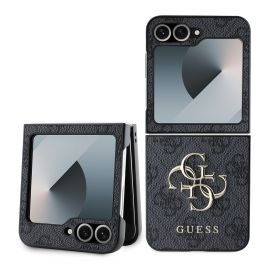 Pilkas originalus dėklas Guess PU 4G Metal Logo telefonui Samsung Galaxy Z Flip 6