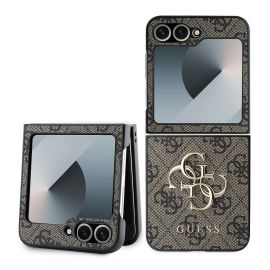 Rudas originalus dėklas Guess PU 4G Metal Logo telefonui Samsung Galaxy Z Flip 6