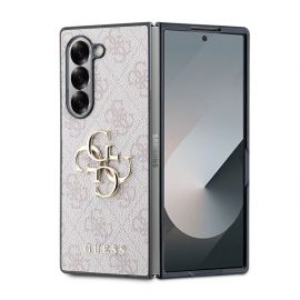 Rausvas originalus dėklas Guess PU 4G Metal Logo telefonui Samsung Galaxy Z Fold 6