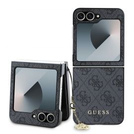 Pilkas originalus dėklas Guess 4G Charms telefonui Samsung Galaxy Z Flip 6