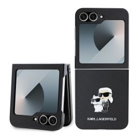 Juodas originalus dėklas Karl Lagerfeld PU Saffiano Karl and Choupette telefonui Samsung Galaxy Z Flip 6