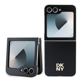Juodas dėklas telefonui Samsung Galaxy Z Flip 6 "DKNY PU Leather Stack Logo"