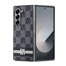 Juodas dėklas telefonui Samsung Galaxy Z Fold 6 "DKNY PU Leather Checkered Pattern and Stripe"