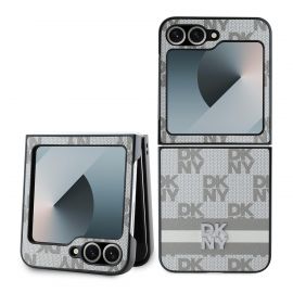 Beige dėklas telefonui Samsung Galaxy Z Flip 6 "DKNY PU Leather Checkered Pattern and Stripe"