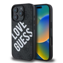 Juodas dėklas Guess PU Leather 4G Big Love Logo MagSafe telefonui Apple iPhone 16 Pro Max