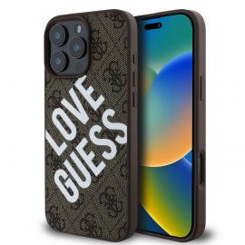 Rudas dėklas Guess PU Leather 4G Big Love Logo MagSafe telefonui Apple iPhone 16 Pro Max