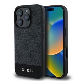 Pilkas originalus dėklas Guess PU 4G Stripe telefonui Apple Iphone 16 Pro Max