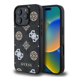 Juodas dėklas Guess PU 4G Peony MagSafe telefonui Apple Iphone 16 Pro Max