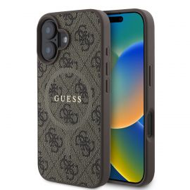 Rudas dėklas Guess PU Leather 4G Colored Ring MagSafe telefonui Apple iPhone 16 Plus