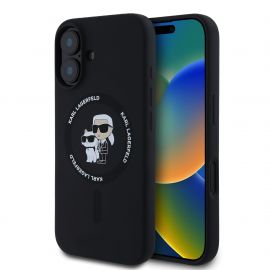 Juodas dėklas Karl Lagerfeld Liquid Silicone Karl and Choupette MagSafe telefonui Apple Iphone 16 Plus