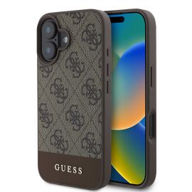 Rudas originalus dėklas Guess PU 4G Stripe telefonui Apple Iphone 16