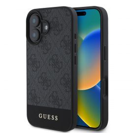 Pilkas originalus dėklas Guess PU 4G Stripe telefonui Apple Iphone 16