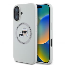Beige dėklas Karl Lagerfeld Liquid Silicone Karl and Choupette MagSafe telefonui Apple Iphone 16