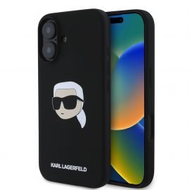 Juodas dėklas Karl Lagerfeld Liquid Silicone Karl Head MagSafe MagSafe telefonui Apple Iphone 16