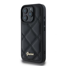 Juodas originalus dėklas Guess PU Leather Quilted telefonui Apple iPhone 16 Pro Max
