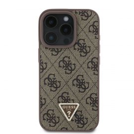 Rudas dėklas Guess PU 4G Strass Triangle Metal Logo telefonui Apple iPhone 16 Pro Max