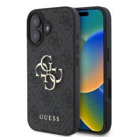 Pilkas originalus dėklas Guess PU 4G Metal Logo telefonui Apple Iphone 16