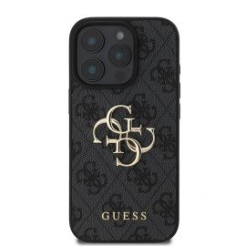 Pilkas originalus dėklas Guess PU 4G Metal Logo telefonui Apple Iphone 16 Pro Max