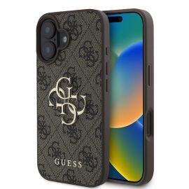 Rudas originalus dėklas Guess PU 4G Metal Logo telefonui Apple Iphone 16