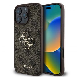 Rudas originalus dėklas Guess PU 4G Metal Logo telefonui Apple Iphone 16 Pro