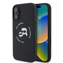 Juodas dėklas Karl Lagerfeld Liquid Silicone K&CH Heads MagSafe telefonui Apple Iphone 16