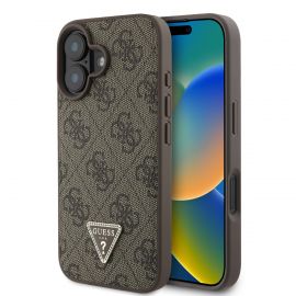 Rudas dėklas Guess PU 4G Strass Triangle Metal Logo telefonui Apple iPhone 16