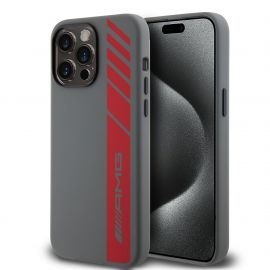 Pilkas originalus dėklas AMG Liquid Silicone Vertical Logo MagSafe telefonui Apple iPhone 15 Pro Max