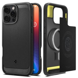Juodas matinis dėklas Apple Iphone 16 Pro Max "Spigen Rugged Armor MagSafe"